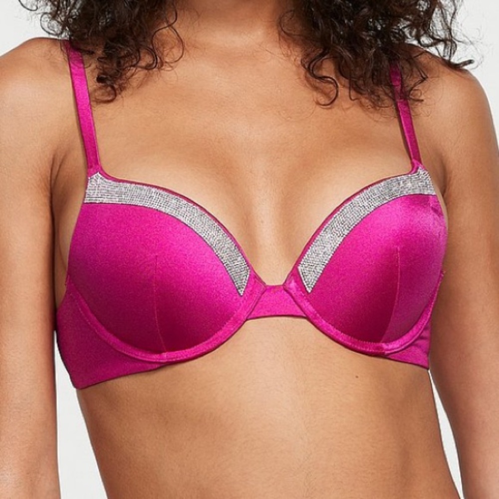 VS Very Sexy Shine Trim Push-Up Bikini Top Magenta Pink